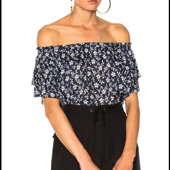 Ulla Johnson Tops - Ulla Johnson Blouse Blue Floral Off Shoulder US 10 Leoda
